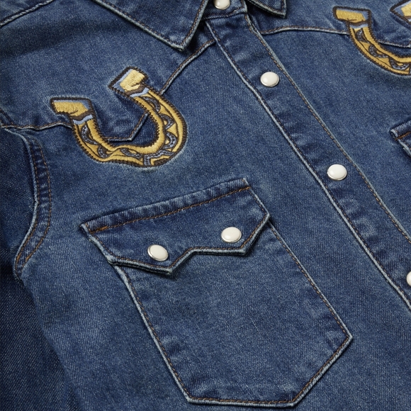 Stetson Embroidered Dark Denim Western Shirt NWOT - Picture 7 of 9